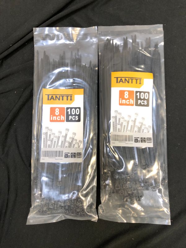 Photo 2 of 2 pack 8 inch 100 pcs each black zip ties 