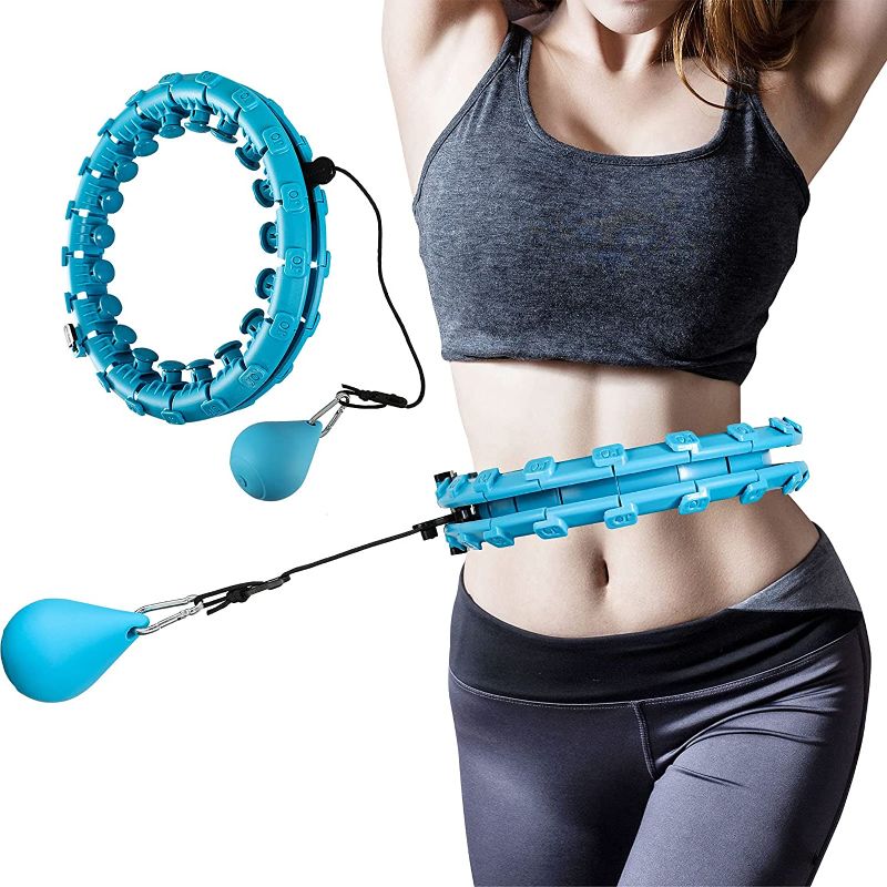 Photo 1 of  Smart Weighted Hoola Fitness Hoops for Adults Weight Loss, Adjustable Weighted Auto-Spinning Ball, 24 Sections Detachable Knots Popular holahoop Suitable for Women Men and Children Blue