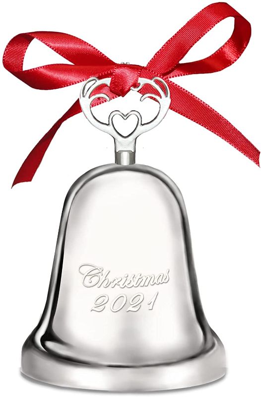 Photo 1 of 2021 Annual Christmas Bell,Silver Bell Ornament for Christmas Decorations, Bell Ornament for Christmas Anniversary,Red Ribbon & Gift Box
