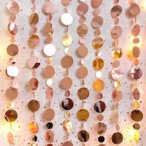 Photo 1 of 39ft Mirror Rose Gold Hanging Dots Party Garlands for Christmask Birthday Party Decorations Circle Streamer for Baby Shower Engagement Party Backdrop for Home Decor
--- 2 PACK 