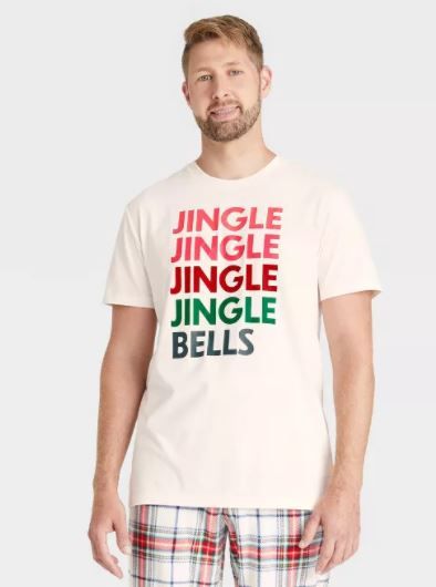 Photo 1 of Men's Plaid Jingle Bells Matching Holiday Pajama T-Shirt - Wondershop™ White - SIZE MEDIUM 
