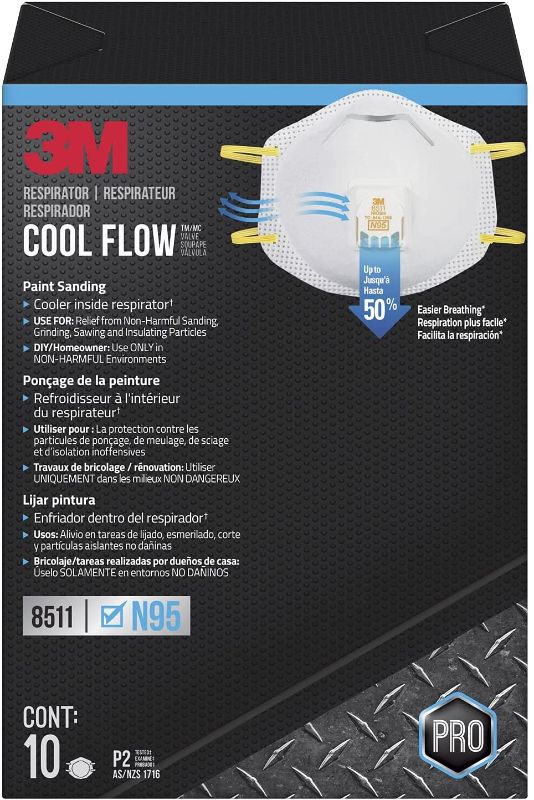 Photo 1 of 3M 8511 Paint Sanding Valved N95 Cool-Flow Respirator, 10-Pack
