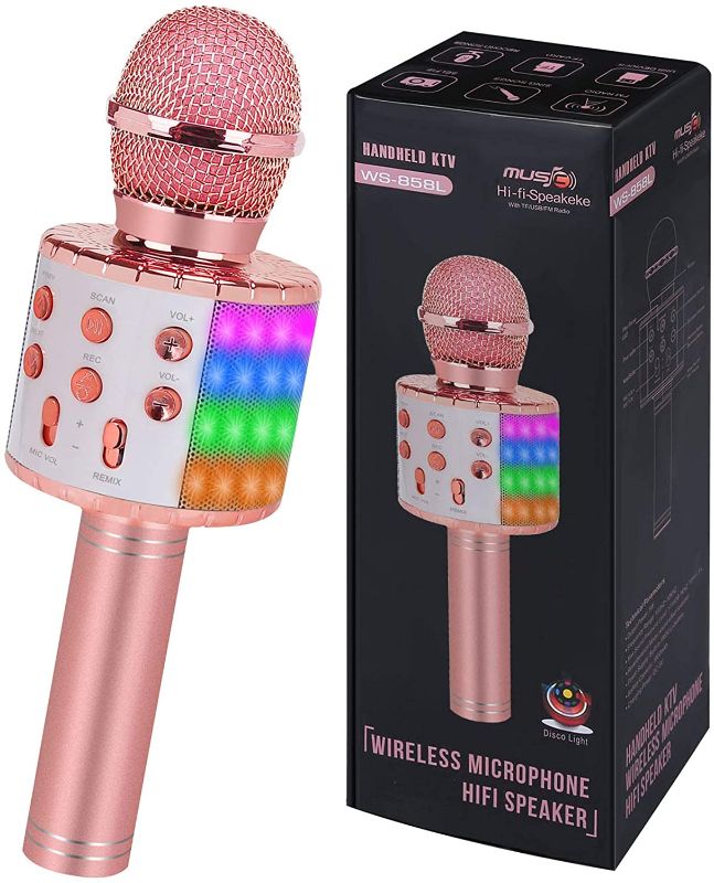 Photo 1 of Bluetooth Karaoke Microphone for Kids Adults: Wireless Singing Karaoke Mic with Led Lights| Birthday Gifts Toys for 4 5 6 7 8 9 10 Year Old Girls Teens
