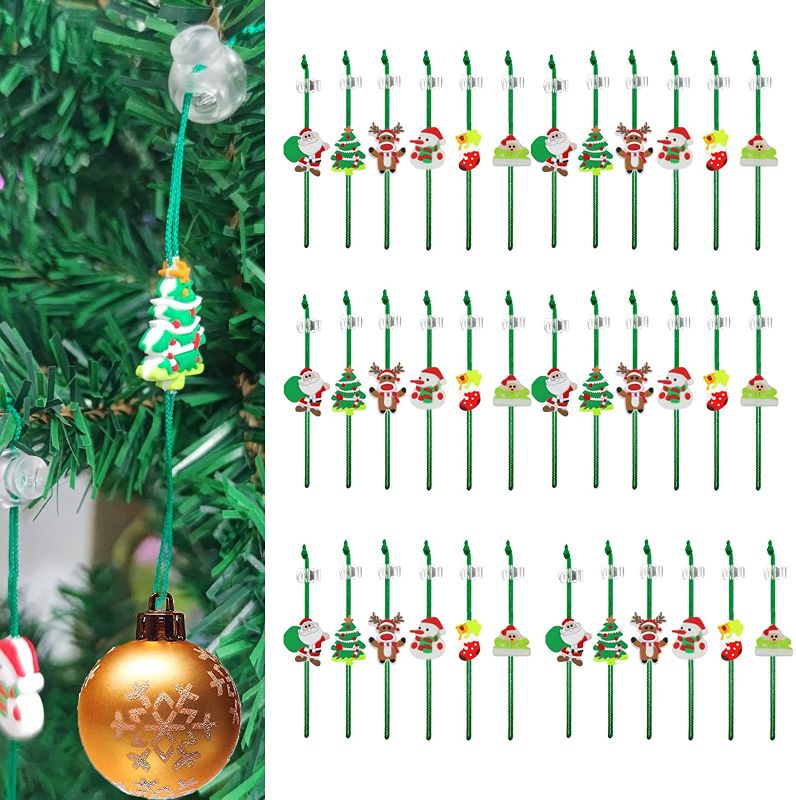 Photo 1 of 36pcs Christmas Mini Ornament, Christmas Ornament Hooks, No-Slip Ornament Hangers for Xmas, Ball Locking Ropes for Christmas Tree for Small or Large Ornaments
