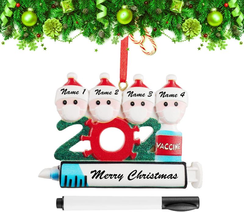 Photo 1 of 2021 Ceramic Christmas Ornaments, Customized Family Members Names of 1-7 Xmas, Christmas Tree Ornament Handwritten,Best Gifts for Christmas with Gift Box(Family of 4, 2021)
