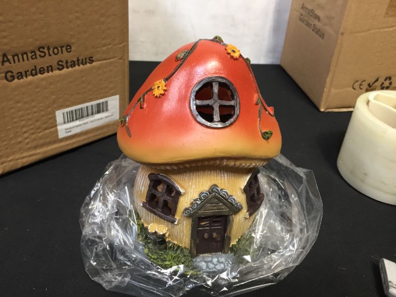 Photo 2 of AnnaStore Solar Fairy Garden House Adorable Mushroom Cottage Cute Garden Statues Decor Miniature Figurine Sculpture Yard Pot Backyard Ornaments Decoration Gift Ideas 6.5" Tall
