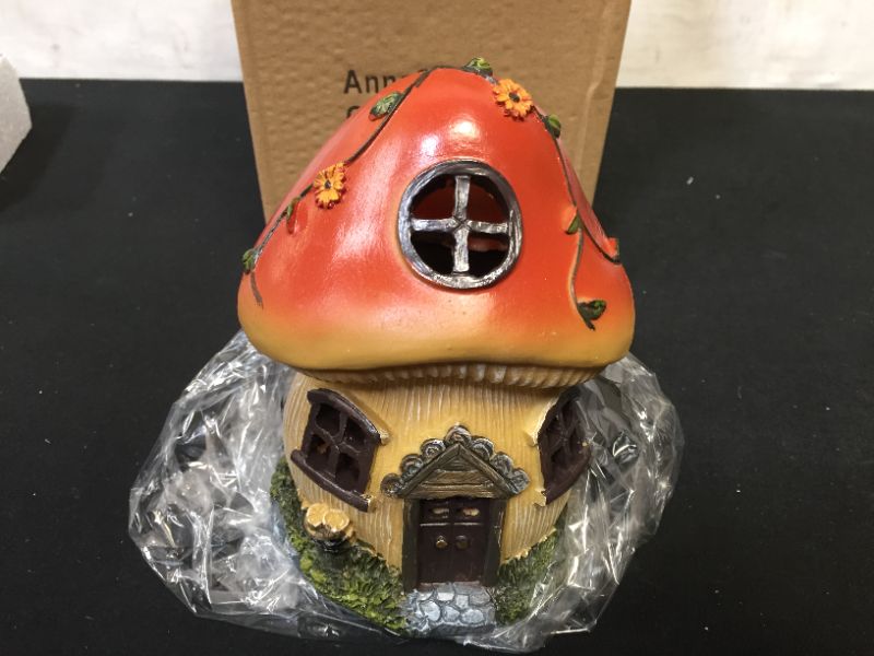 Photo 2 of AnnaStore Solar Fairy Garden House Adorable Mushroom Cottage Cute Garden Statues Decor Miniature Figurine Sculpture Yard Pot Backyard Ornaments Decoration Gift Ideas 6.5" Tall
