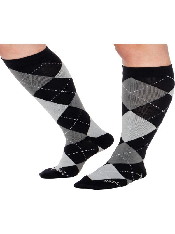Photo 1 of LISH Varsity Argyle 15-25 MmHg Knee High Wide Calf Compression Socks SIZE SMALL/MEDIUM PACK OF 10 SOLD AS IS
