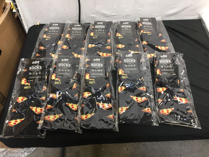 Photo 2 of Pizza Print Wide Calf Compression Socks - Graduated 15-25 mmHg Knee High Food Themed Plus Size Support Stockings Black PIZZA SIZE SMALL/MEDIUM PACK OF 10 SOLD AS IS