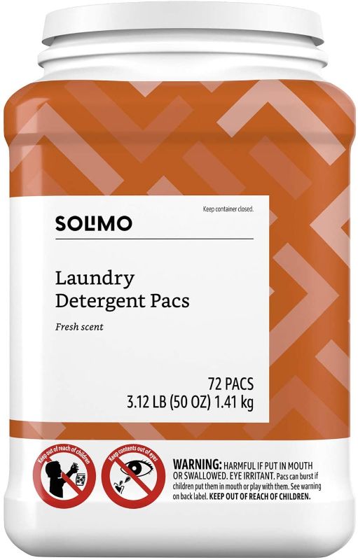 Photo 1 of  Amazon Brand - Solimo Amazon Brand Laundry Detergent Pacs, Fresh Scent, 72 Count (4 pack, 288 total)