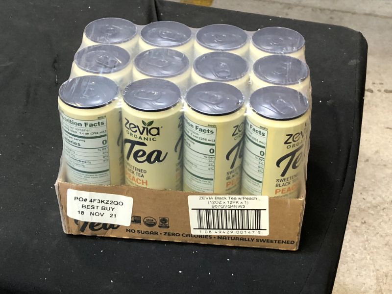 Photo 2 of Zevia Organic Sugar Free Iced Tea, Black Tea Peach, 12 Ounce Cans (Pack of 12) FRESEST BY 11/18/2021
