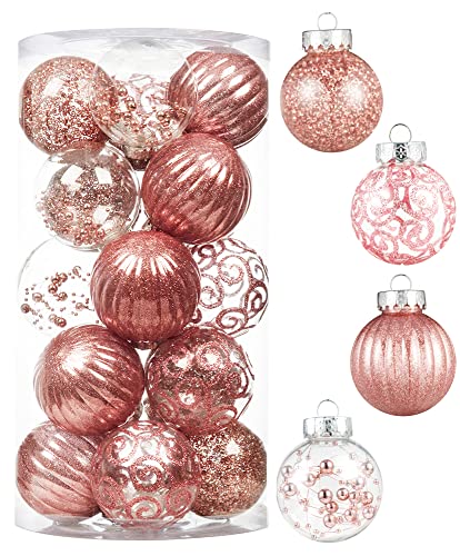 Photo 1 of XmasExp 20ct Christmas Ball Ornaments Set -Clear Plastic Shatterproof Xmas Tree Ball Hanging Baubles Stuffed Delicate Glittering for Holiday Wedding 
