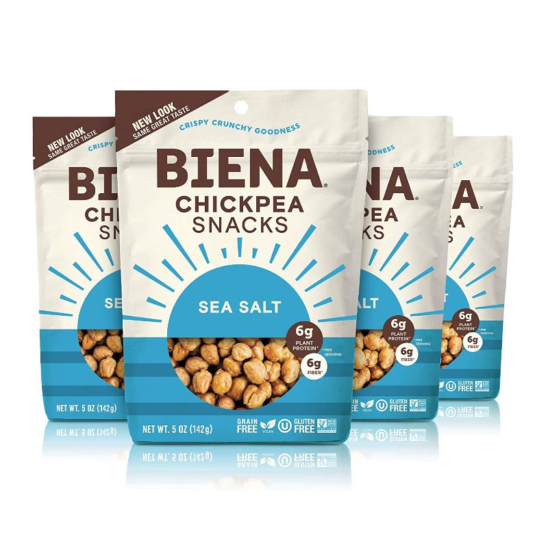 Photo 1 of BIENA Chickpea Snacks, Sea Salt (4 Pack) | Gluten Free | Vegan | Dairy Free | Plant-Based Protein (Packaging May Vary) FRESHEST BY 3/16/2022
