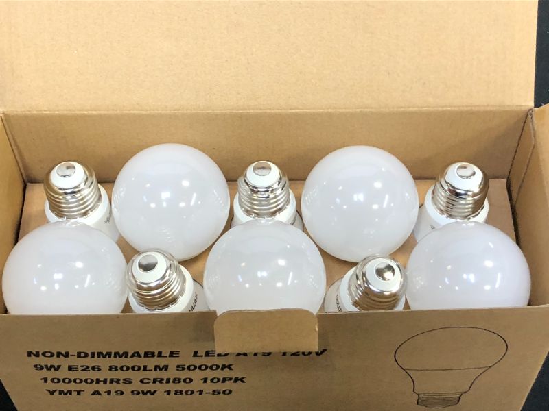 Photo 2 of Yamao A19 Dimmable Led Light Bulbs 60 Watt Equivalent Daylight 5000K Led Lightbulbs,Standard E26 Base Lightbulbs,9W Energy Efficient 800 Lumens,Indoor Type A Led Flood Light Bulbs (10 Pack)
