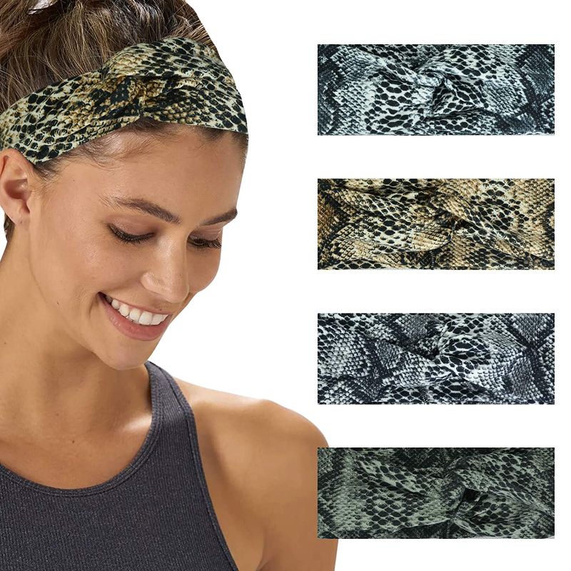 Photo 1 of 4 Pack Women's Headbands Boho Flower Printing Leopard Twisted Criss Cross Elastic Hair Band (Headband4pcs-style-5)
