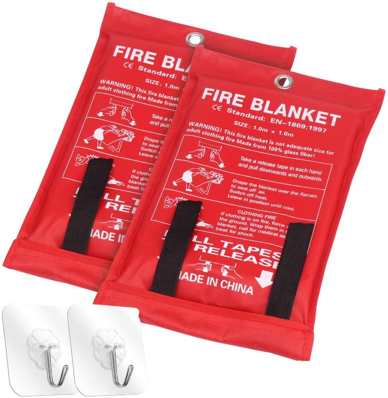 Photo 1 of 2 Pack Fire Blanket for Emergency Survival, Fiberglass Fire Emergency Blanket Fire Shelter Safety Cover for Kitchen, Car, Camping, Grilling, Office, Warehouse (39.4 x 39.4 inch)
