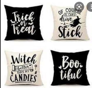 Photo 1 of 4TH Emotion Halloween Saying Throw Pillow Cover Cushion Case for Sofa Couch 18 x 18 Inches Cotton Linen, Set of 4(Trick or Treat, Boo,
