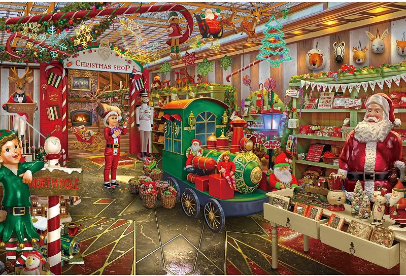 Photo 1 of Becko US Puzzles for Adults Wooden Jigsaw Puzzles 1000 Pieces Puzzles for Adults and Kids - Christmas Store with Santa Claus
