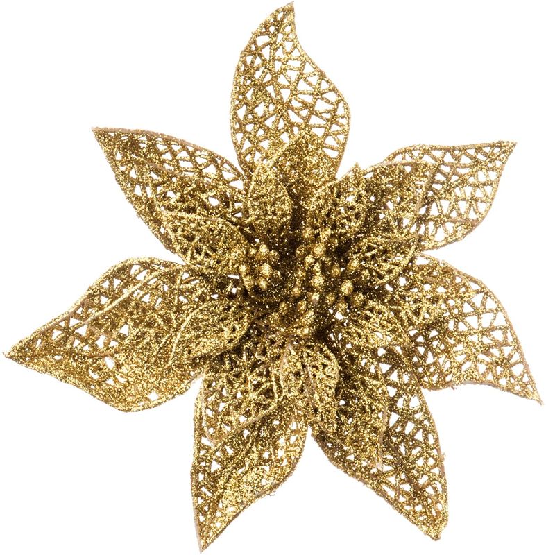 Photo 1 of 10pcs 20cm Christmas Artificial Poinsettia Flowers Xmas Tree Ornaments Glitter Poinsettia Bushes Artificial Poinsettia Flowers Poinsettia Christmas Decorations?Gold?
