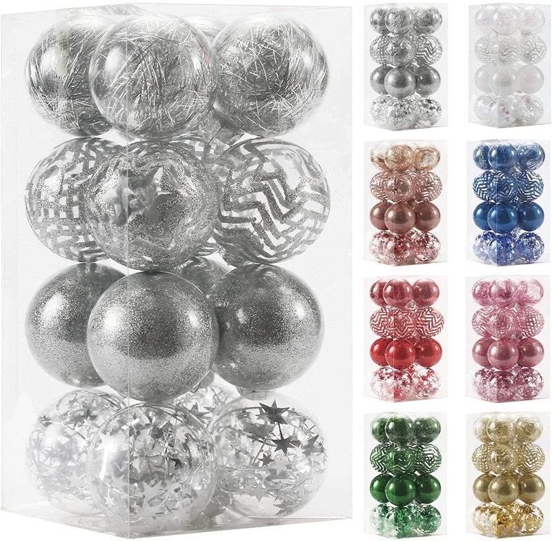 Photo 1 of 80mm/3.14" Christmas Ornaments, Ball Ornaments for Xmas Tree Decor, Shatterproof Clear Plastic Balls with Stuffed Delicate Decorations, Suitable for Holiday, Wedding, Party Decor, 16PCS/Sliver.
