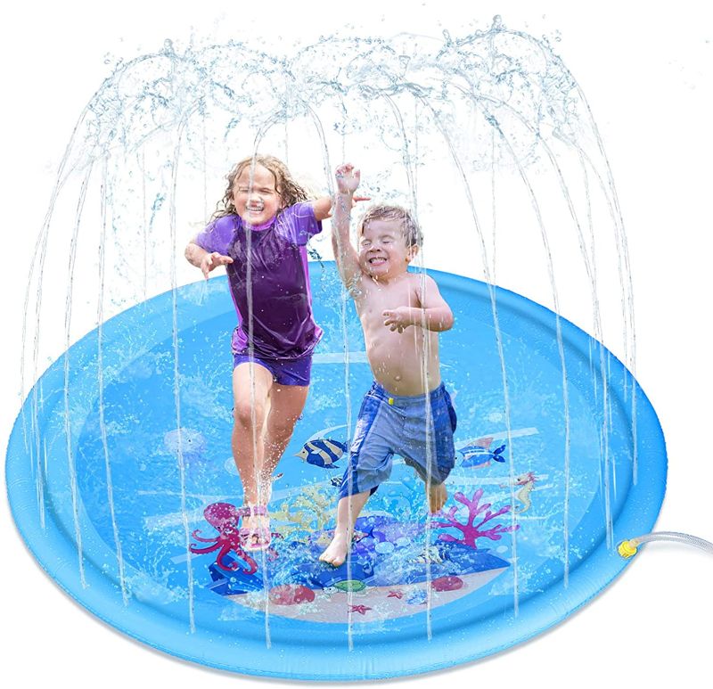 Photo 1 of SENYANG Sprinkler for Kids - 68" Inflatable Splash Pad Outside Play Mat Summer Water Toys, Outdoor Wading Swimming Pool, Outside Water Play Mat for Babies and Toddlers (Blue)
