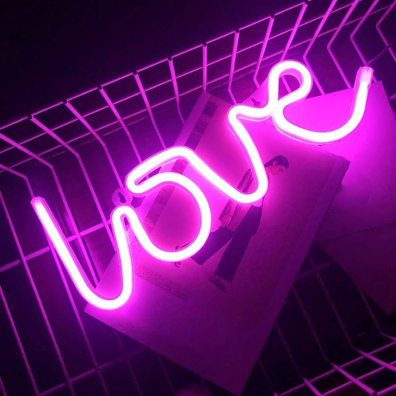 Photo 1 of  Love Neon Sign LED Neon Signs for Wall Decor Neon Lights for Bedroom USB or Battery Powered Light up Sign Christmas Decoration Led Light for Party Wedding Kids Room Decor Valentine's Day Gift 13.38"x 5.5"