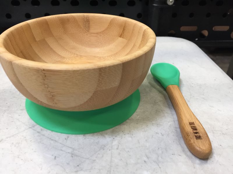 Photo 2 of Avanchy Bamboo Baby Bowl & Spoon - Baby Cutlery - Bamboo Kids Bowl - BPA Free Bowl - Bamboo Kids Utensils - Baby Bowl and Spoons Set, Green - 5" x 3"