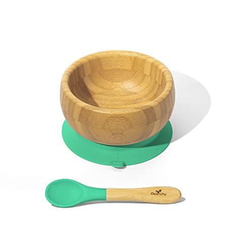 Photo 1 of Avanchy Bamboo Baby Bowl & Spoon - Baby Cutlery - Bamboo Kids Bowl - BPA Free Bowl - Bamboo Kids Utensils - Baby Bowl and Spoons Set, Green - 5" x 3"