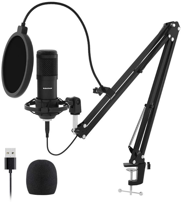 Photo 1 of USB Streaming Podcast PC Microphone, SUDOTACK Professional 192KHZ/24Bit Studio Cardioid Condenser Mic Kit with Sound Card Boom Arm Shock Mount Pop Filter, for Skype Youtuber Karaoke Gaming Recording
