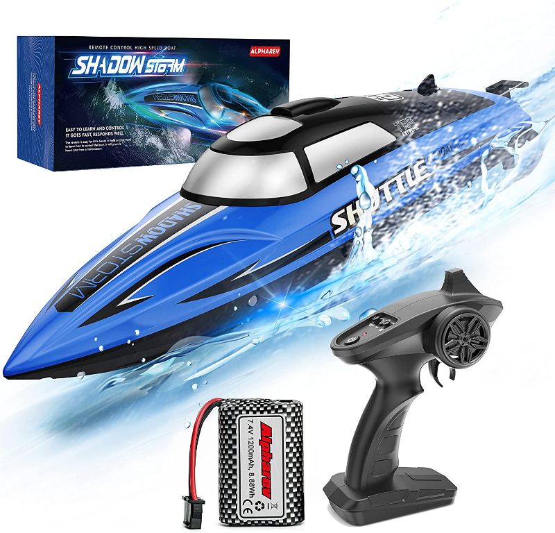 Photo 1 of RC Boat-AlphaRev R208 20+ MPH Remote Control Boat with LED Light for Pools and Lakes,2.4 GHZ RC Boats for Adults and Kids
