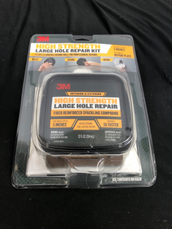 Photo 2 of 3M High Strength Large Hole Repair Kit with 12 fl. oz Compound, Self-Adhesive Back Plate, Putty Knife and Sanding Pad
