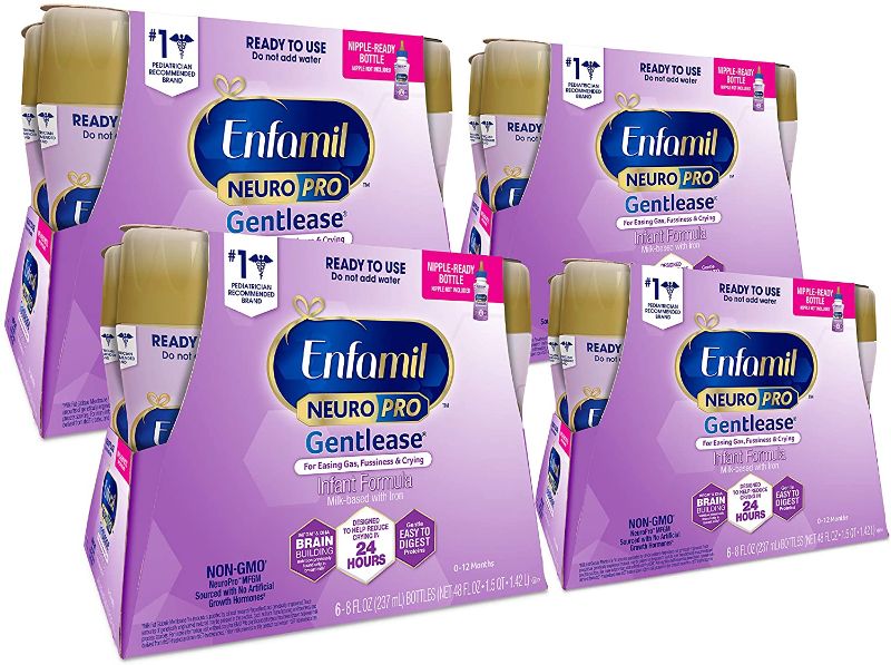 Photo 1 of Enfamil NeuroPro Gentlease Baby Formula, Brain and Immune Support with DHA, Clinically Proven to Reduce Fussiness, Crying, Gas & Spit-Up in 24 Hours, 8 Fl Oz Bottles (6 count) (Pack of 4)
EXP 01/01/22