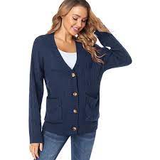 Photo 1 of Fuinloth Women's Cardigan Sweater, Oversized Chunky Knit Button Closure with Pockets, NAVY BLUE 
SIZE L 