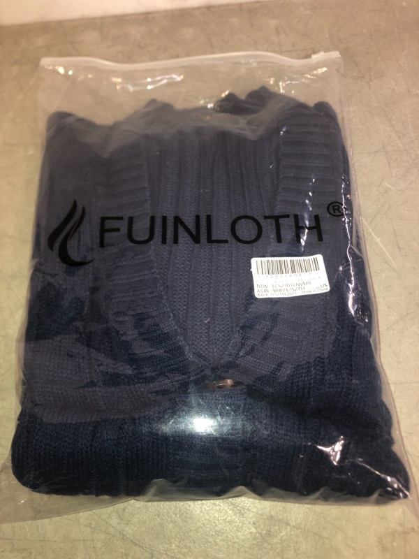 Photo 2 of Fuinloth Women's Cardigan Sweater, Oversized Chunky Knit Button Closure with Pockets, NAVY BLUE 
SIZE L 