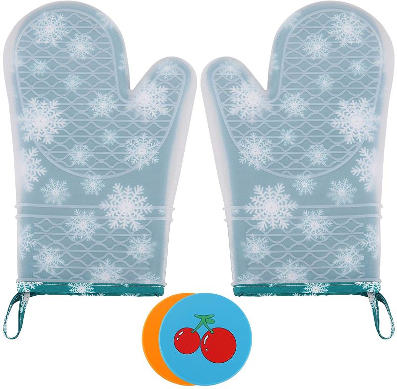 Photo 1 of YW Christmas Silicone Oven Mitt, Oven Mitts with Quilted Liner, Heat Resistant Pot Holders, Flexible Oven Gloves?Long Professional Silicone Oven Mitt
