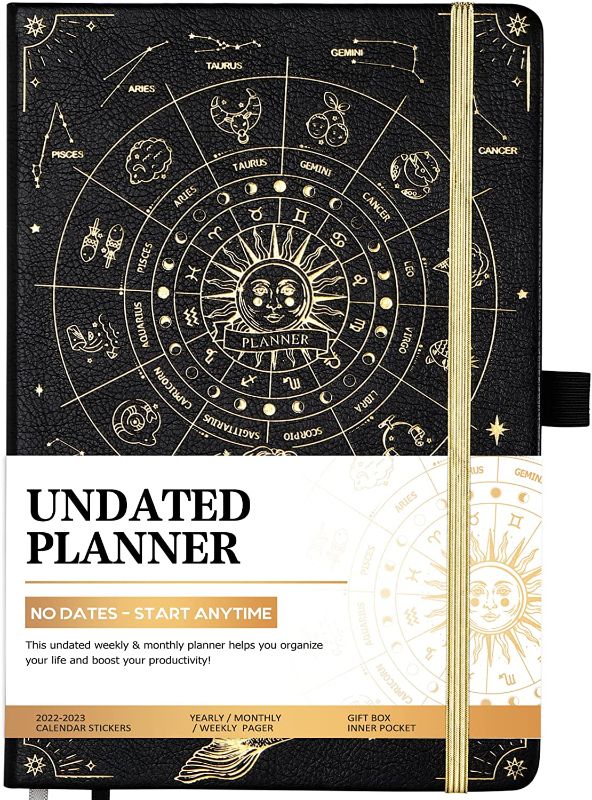 Photo 1 of Undated Planner - Weekly & Monthly Planner Undated + Calendar Stickers and to-Do List to Improve Productivity, 5.7" x 8.3", Faux Leather with Thick Paper, Pen Loop, Back Pocket - The Mermaid
