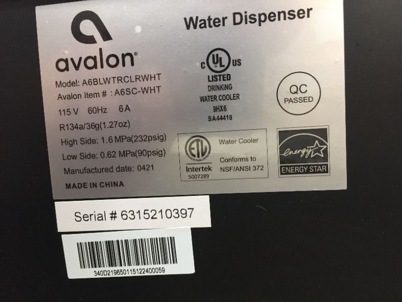 Photo 6 of Avalon A6SC-WHT Self Cleaning Touchless Bottom Loading Water Cooler Dispenser Hot & Cold