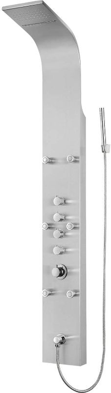 Photo 1 of Blue Ocean 64.5” Stainless Steel SPS8879 Thermostatic Shower Panel with Rainfall Shower Head, Body Nozzles, and Handheld Shower Head