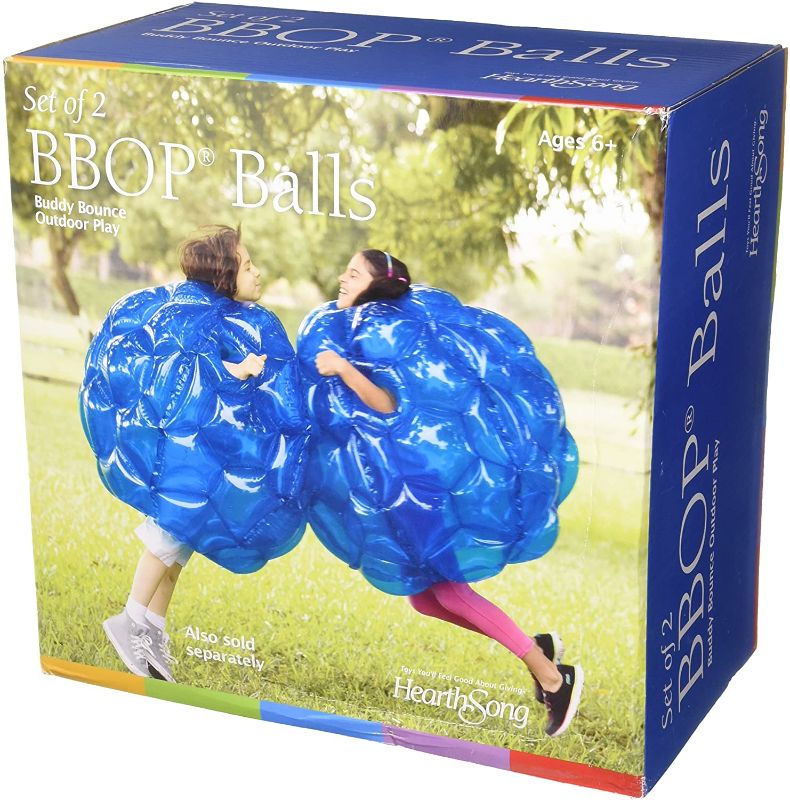 Photo 1 of HearthSong Set of 2 BBOP Blue Inflatable Bouncing Balls, Body-Worn Bubble, Strong Material, Durable PVC Vinyl, for Kids and Adults, Outdoor Play (36" Diameter)
