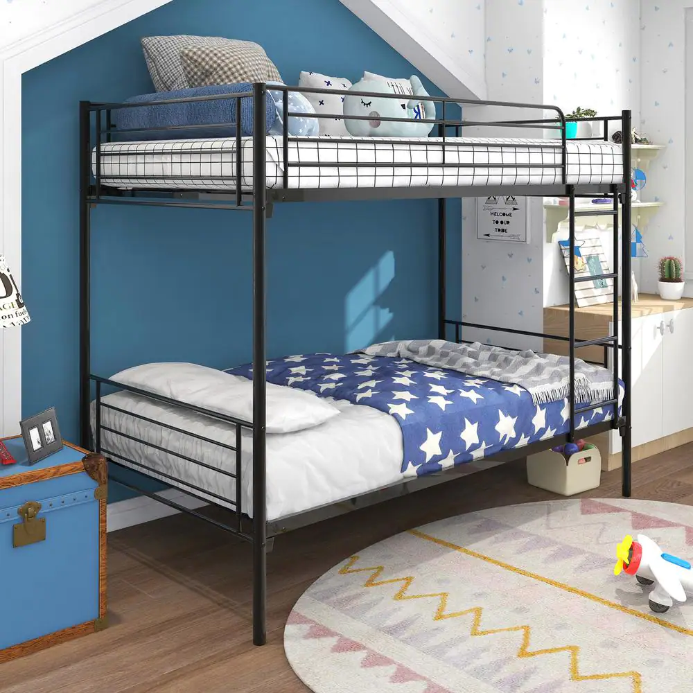 Photo 1 of Black Twin-Over-Twin Metal Bunk Bed with Ladder