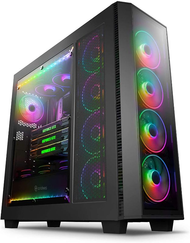 Photo 1 of Anidees AI Crystal XL PRO RGB Full Tower Tempered Glass XL-ATX/E-ATX/ATX Gaming Case Support 480/360 Radiator, Optical Drive, Includes RGB 120x5 PWM Fans / LED Strips x2 - AI-XL-PRO-RGB (Case Only)