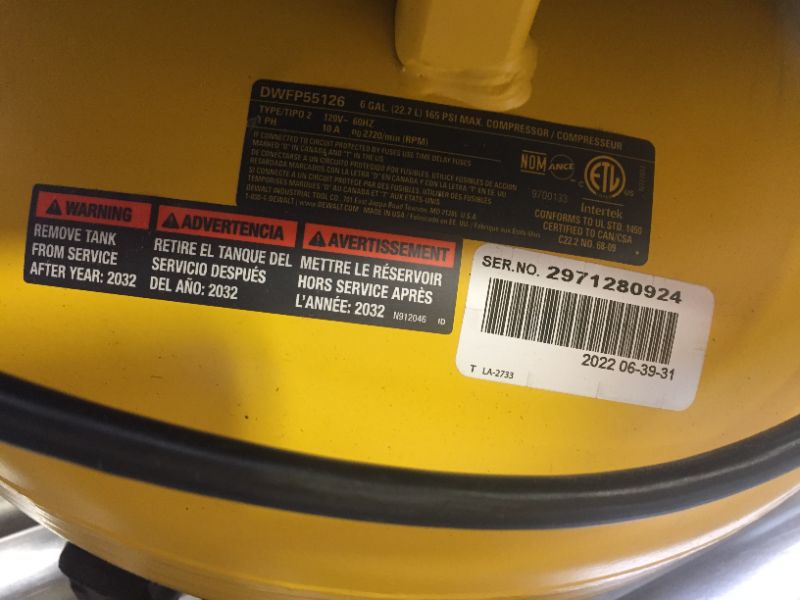 Photo 2 of DEWALT
6 Gal. 165 PSI Electric Pancake Air Compressor