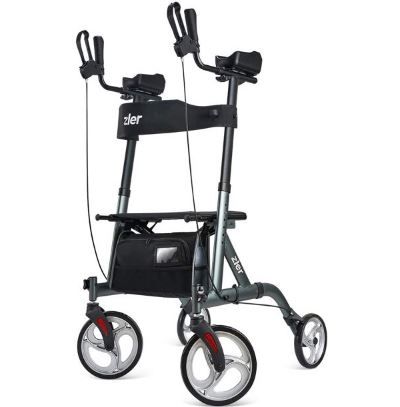 Photo 1 of Zler Armrest Walker, Tall Walker with 10” Front Wheels, Stand Up Folding Rollator Walker Back Erect Rolling Mobility Walking Aid with Backrest and Padded Armrests for Elderly, Seniors and Adults, Gray