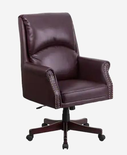 Photo 1 of Flash Furniture Burgundy Traditional Adjustable Height Swivel Faux Leather Executive Chair