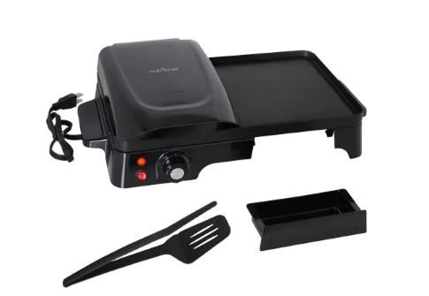 Photo 1 of 2-Burner 17 in. Black Electric Griddle Crepe Maker Hot Plate Cooktop with Press Grill for Paninis
