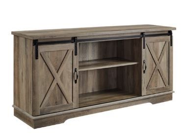 Photo 1 of 58 inch Sliding Barn Door Grey Wash TV Console
