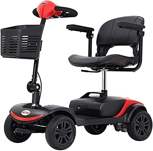 Photo 1 of 4 Wheel Mobility Scooter (FBA), Electric Wheelchair Device, Compact Heavy Duty Mobile with Basket for Gravida, Foldable in Boot Trunk for Traveling with Seniors (Red)
