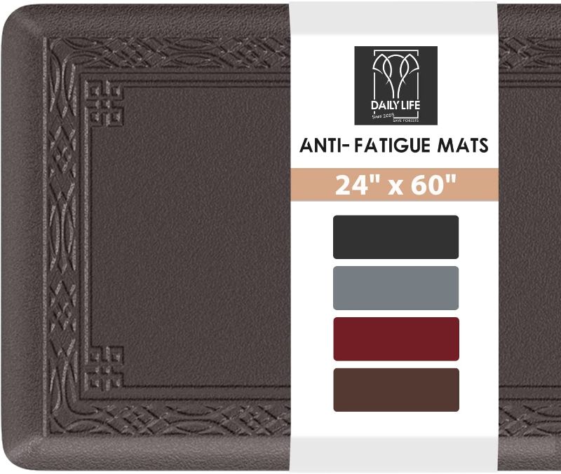 Photo 1 of Anti Fatigue Comfort Mat by DAILYLIFE, Non-Slip Bottom - 3/4" Thick Durable Kitchen Standing Floor Mat with Extra Support at Home, Office and Garage - Waterproof & Easy-to-Clean (24" x 60", Brown)
