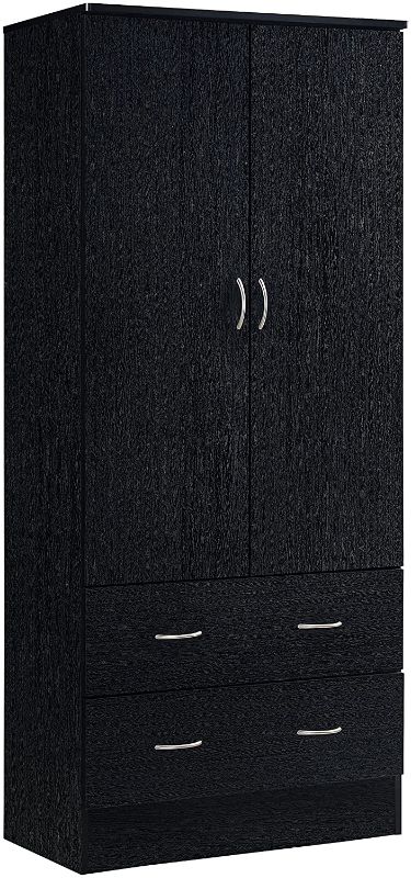 Photo 1 of HODEDAH IMPORT Two Door Wardrobe, with Two Drawers, and Hanging Rod, Black
