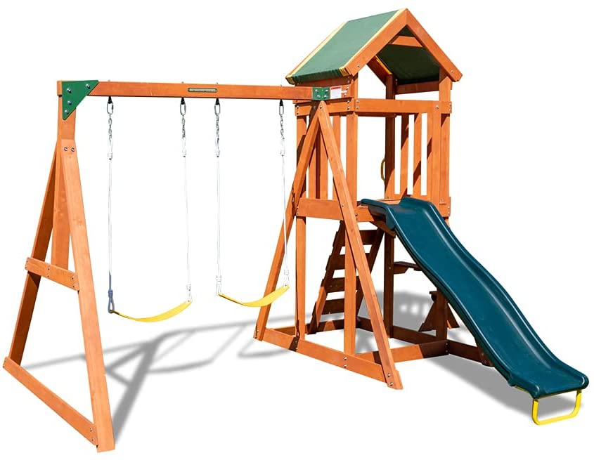 Photo 1 of Sportspower Scottsdale Wood Swing Set with 2 Swings and Slide, Brown/Green BOX 2 OF 2 